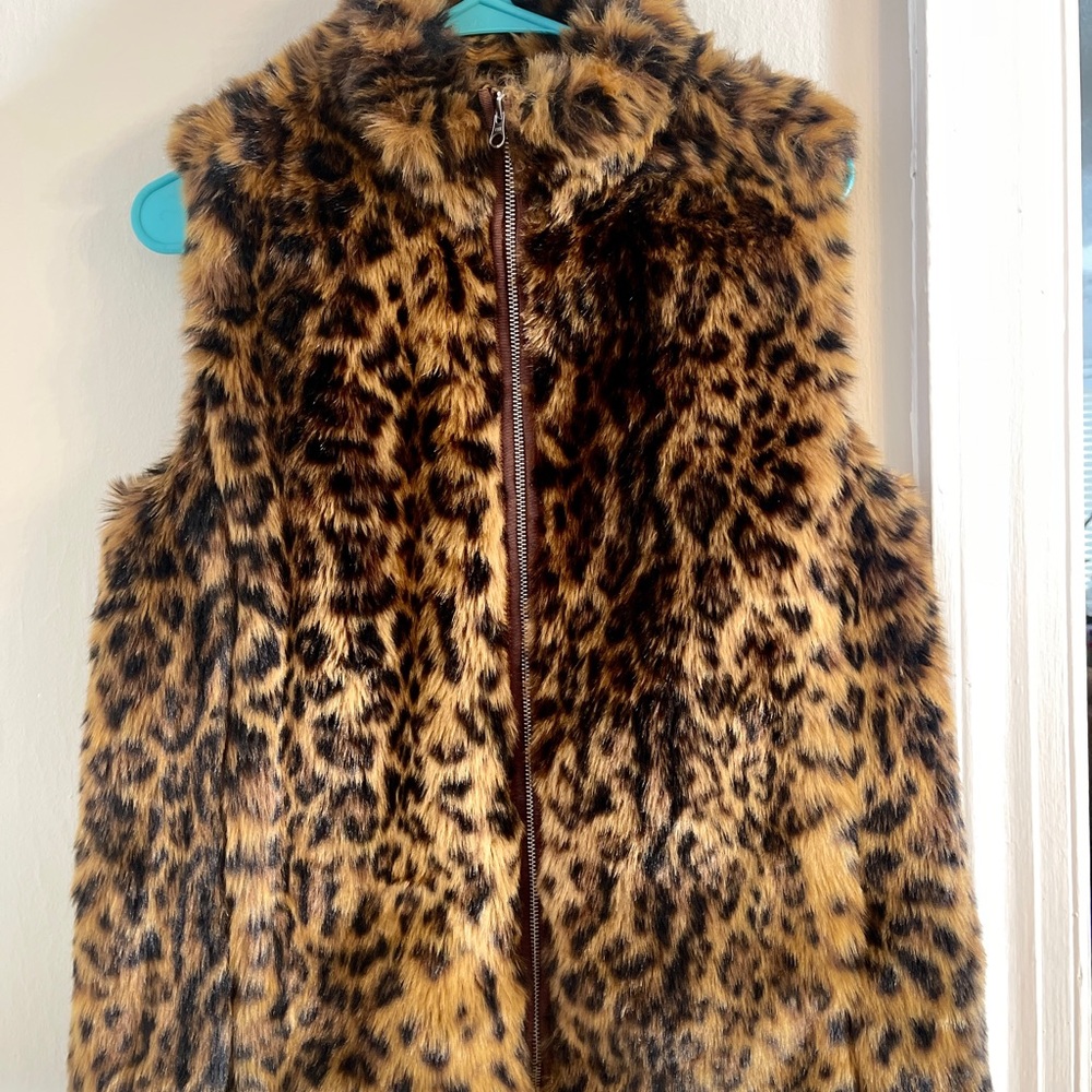 J. Crew Leopard Print Faux Fur Vest